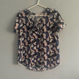 Elegant Women's Abstract Print Blouse - Blue and Pink